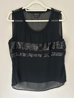 Louisa Spagnoli Black Silk Womens Top Size L 16 Sequin Designer Evening - Image 1 of 4