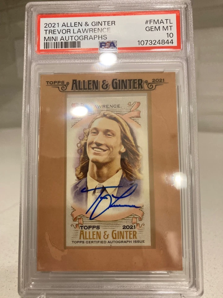 2021 Topps Allen & Ginter Trevor Lawrence Rookie Mini Auto PSA 10 POP 6 JAGUARS - Image 1 of 2