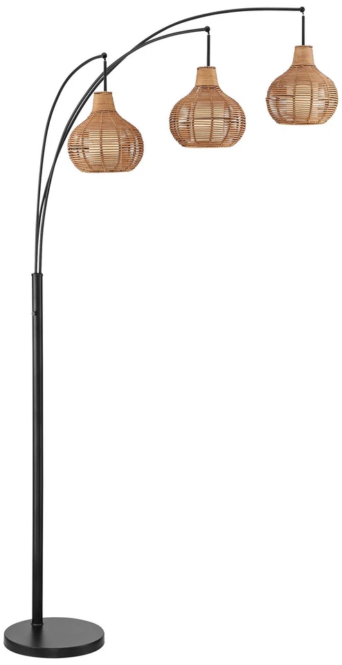 Lite Source Paige 90 1/2" High 3-Light Black and Rattan Arc Floor Lamp - Image 1 of 1