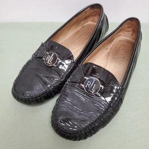 Scarpe mocassini comodi Lauren Ralph Lauren Carley vernice pelle nera taglia 6,5B - Foto 1 di 14