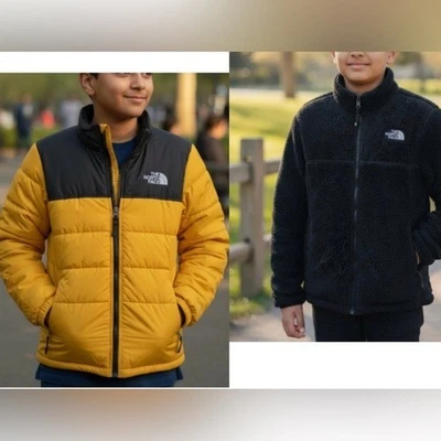 THE NORTH FACE BOYS REVERSIBLE MOUNT CHIMBORAZO PUFFER JACKET FLEECE M 10/12 - Image 1 of 4