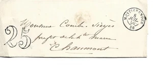 FRANCE 1850 MONTIERENDER TO CHAUMONT PRE COVER 590(ZZ401) - Picture 1 of 1