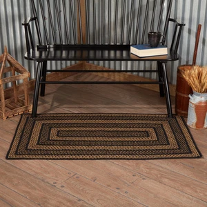 Accent Rug Black & Tan Jute Primitive 27x48 Rect Braid No Slip Floor VHC Brands - Picture 1 of 6