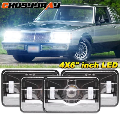 4PCS 4x6" inch LED Headlights DRL Hi/Lo Fit 1982-1987 Buick Regal Grand National - Image 1 of 4