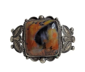 Vtg Navajo Sterling Silver Cuff Bracelet – Large Petrified Wood Fred Harvey Era - Picture 1 of 10