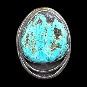 RIESIGER Vintage Old Pawn NAVAJO Ring Sterlingsilber blau Türkis massiv 30 Gramm - Bild 1 von 18