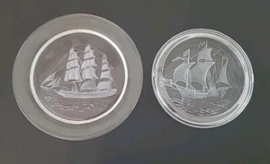 Lalique Kristall Zigarren Aschenbecher & Salatteller mit Schiff Design 2 Stück - Bild 1 von 9