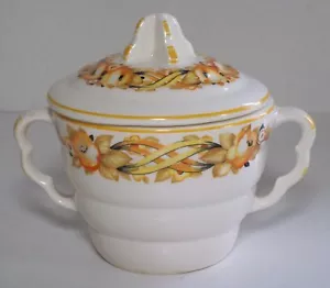 Vintage Sebring Pottery Co. Zuckerschale mit Deckel - orange Blumen 93999 - Bild 1 von 8