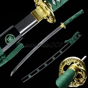 Lucky Green Sword Japanese Samurai Katana 1095 Steel Sharp Blade Sakura Scabbard - Picture 1 of 10
