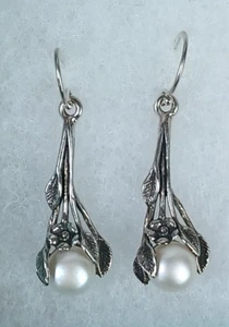 Pendientes Noa Zuman Plata de Ley 925 Hojas Israel Flor Perla Cuelga - Imagen 1 de 7