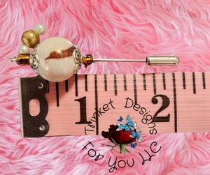 Hat Pin Broach Brown & Silver Glass Beads 2 Inches Handmade Any Occasion - Picture 1 of 5