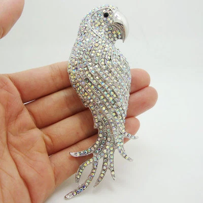 Fashion Elegant Parrot Bird Pendant Brooch Pin Clear Crystal Rhinestone - Image 1 of 3