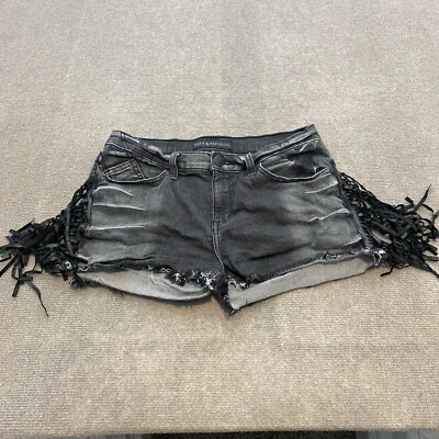 Rock & Republic Lolita Denim Distressed Shorts Size 8 Black Frunge Tassles - Image 1 of 4