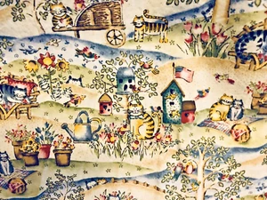 VTG `02 Country Cats in the Garden Birds Flowers & Trees by Classic Cottons BTFQ - Picture 1 of 6