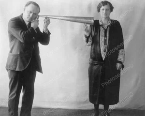 Houdini Horn Stunt With Lady 1900s 8x10 Reprint Of Old Photo - Picture 1 of 1