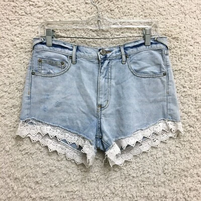 Free People 短裤 27(30 码)女式蓝色蕾丝花边装饰休闲牛仔裤 — 第 1/4 张图片