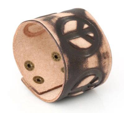 Punk Rock Wide Genuine Leather Men's Cuff Bangle Bracelet Adjustable Wristband - Image 1 of 4