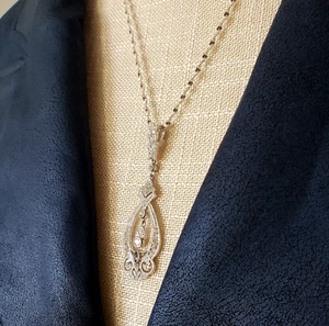 THAILAND Vintage Sterling Silver Necklace 20" Art Deco CZ Pendant Sapphire Blue - Picture 1 of 10