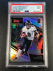 LAMAR JACKSON 2018 PANINI SELECT #205 FIELD LEVEL SILVER PRIZM ROOKIE RC PSA 9 - Picture 1 of 24