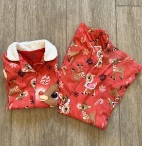 Rudolph the Red Nosed Reindeer Girls Pajamas Set Christmas Holiday Button Down - Picture 1 of 12