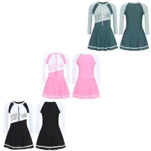 Girls Dress Surfing Swimsuit Rash Guard Skirt Bathing Costume Front Zipper Pool - Picture 1 of 38