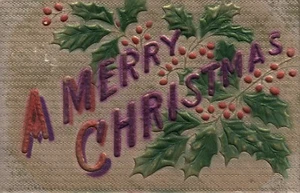Schwer geprägte Airbrush Stechpalme Frohe Weihnachten Postkarte - Bild 1 von 2