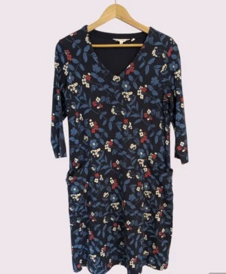 Seasalt Wood Block 3/4 Sleeve Navy Blue Cotton Jersey Dress Pockets UK 8 - Image 1 of 4