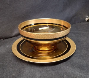 1930s Tiffin Elegant Glass Amber w/Gold Rim Console Mayo Bowl Matching Base - Picture 1 of 10