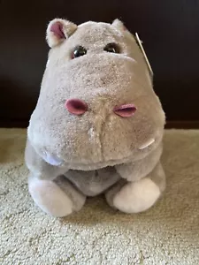 Plush Hippo Gray Chunky Stuffed Toy Sitting Pink Ears Nostrils Caltoy New NWT - Picture 1 of 9
