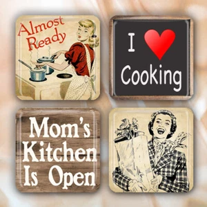 Retro Kitchen Designs Set of 4 Glass Tile Magnets 1.18" square - Picture 1 of 3