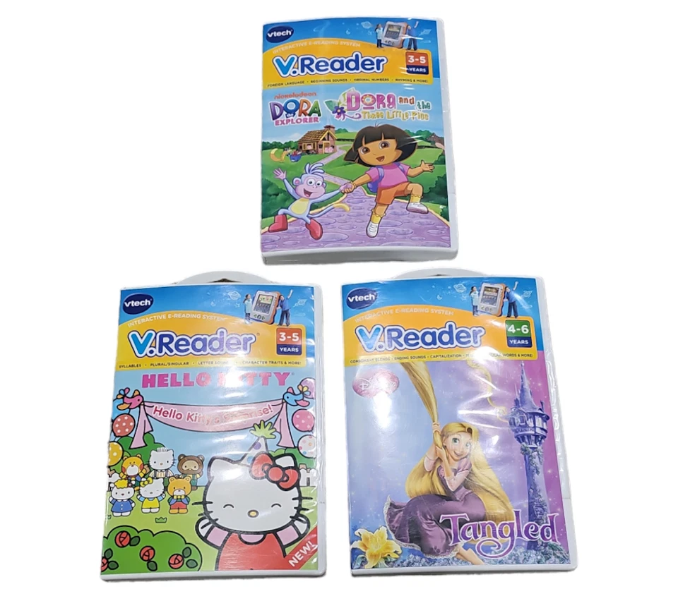 Vtech V.Reader Disney Tangled Hello Kitty Nickelodeon Dora Explorer Lot Of 3 - Image 1 of 4