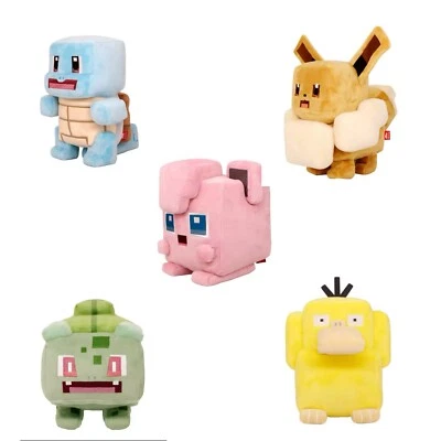 Pokemon - Pummeluff-Schiggy-Bisasam-Enton-Evoli-Plüsch (Minecraft Style) - 5 Set - Bild 1 von 4