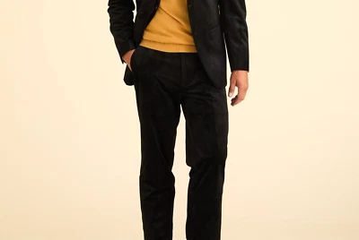 NUEVO Pantalones de vestir de terciopelo premium Inserch para hombre patrón de diagnóstico ajuste moderno negros EE. UU. Foto 1 de 2