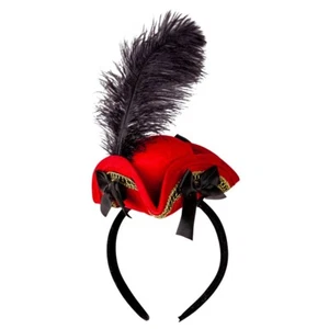 Mini Pirate Hat Red With Feather On Headband Fancy Dress Costume Accessory - Picture 1 of 2