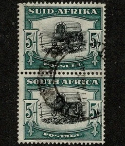 1944 5s Black & Blue-Green Oxcart SG 64b Used Vertical Pair Faults - For Charity - Picture 1 of 2