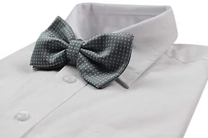 Mens Grey Plain Coloured Bow Tie With White Polka Dots - Picture 1 of 4
