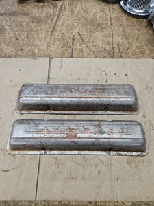 1959 1960-1968 Corvette Impala Nova SBC 283 327 Valve Covers Chevrolet Script - Picture 1 of 24