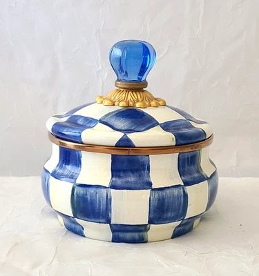 Mackenzie Childs Royal Check Squashed Pot Hand Painted Enamel - NEW - Image 1 of 4