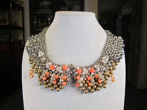 Wow! Unusual Pam Hiran signed ornate beaded collar necklace silver-tone brassy - Picture 1 of 6