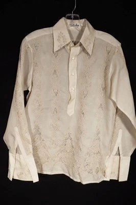 Camisa vintage años 70 bordada Manila lino/algodón talla pequeña excelente estado Foto 1 de 4