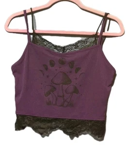 Top femminile Romwe Y2K Plum Crop Dark Fairy Cami taglia 8 - 10 funghi pizzo a costine - Foto 1 di 9