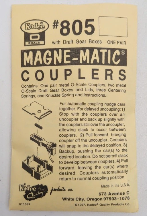 Acopladores Magne-Matic escala O Kadee 805 con cajas de engranajes de tiro Foto 1 de 1