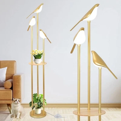 Gold Floor Lamp With Shelves 3-Light Bird Floor Standing Lamps For Living Room - Image 1 of 4