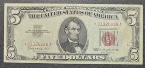 1963 $5 Red Seal Star Note - Crisp - UNC #01320228 - Picture 1 of 6