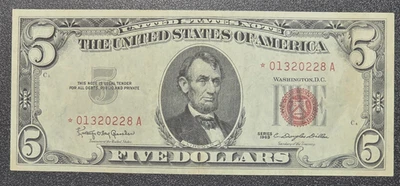 1963 $5 Red Seal Star Note - Crisp - UNC #01320228 - Image 1 of 4