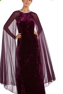 Maxi Retro Vestido R&M Noche Cóctel Estrás Terciopelo Formal Chifón Capa - Imagen 1 de 11