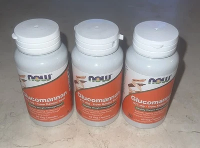 3x NOW Glucomannan 475 mg - 60 Cápsulas (Total 180) Controle de Peso Expira em 26/08 - Imagem 1 de 4