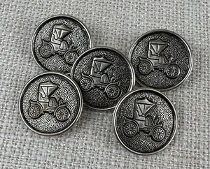 4 Vintage Silver Tone Buttons 1.25” Metal Shank Model T Ford Car Round w/Picture - Picture 1 of 10