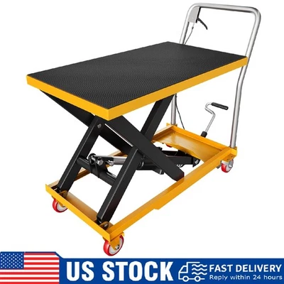 MERXENG Hydraulic Lift Table Cart 1100lbs Manual Scissor Lift Table w/Wheel Non-Slip Pad