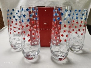 Pier 1 "Happy 4th of July" Red White & Blue Star (4) Stemless Flute Glasses 9 oz - Picture 1 of 4